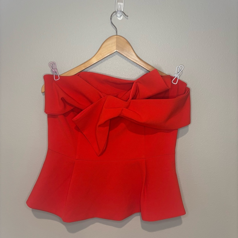 NWT ANTHROPOLOGIE‎ ADELYN RAE Bright Red Peplum Corseted Strapless Top Sz Medium